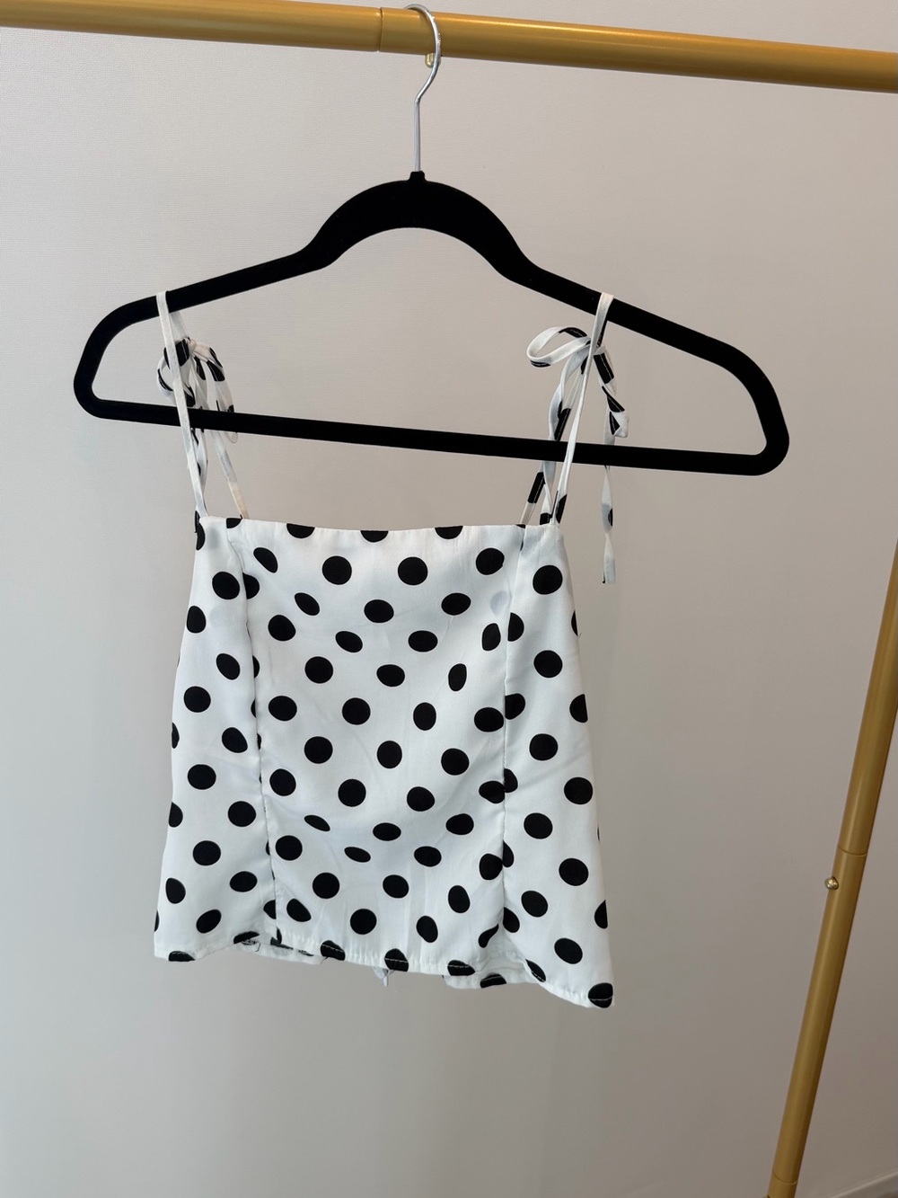 Polka Dot Tie-Strap Cami Top - White/Black